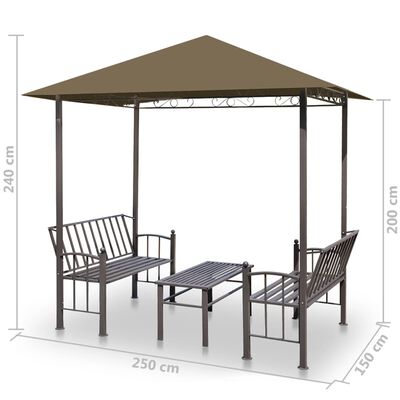 vidaXL Zadaszenie ogrodowe ze stołem i ławkami, 2,5x1,5x2,4 m, taupe