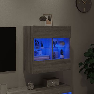 vidaXL Ścienna szafka TV z LED, szary dąb sonoma, 58,5x30x60,5 cm