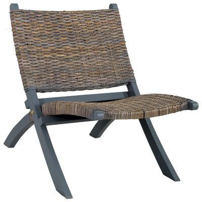 vidaXL Krzesło, szare, naturalny rattan kubu i lite drewno mahoniowe