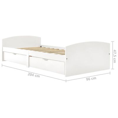 vidaXL Rama łóżka z 2 szufladami, biała, drewno sosnowe, 90 x 200 cm