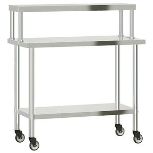 vidaXL Kuchenny st&oacute;ł roboczy z p&oacute;łką, 110x55x120 cm, stal nierdzewna
