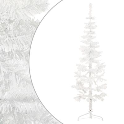 vidaXL Smukła choinka połówka ze stojakiem, sztuczna, biała, 150 cm