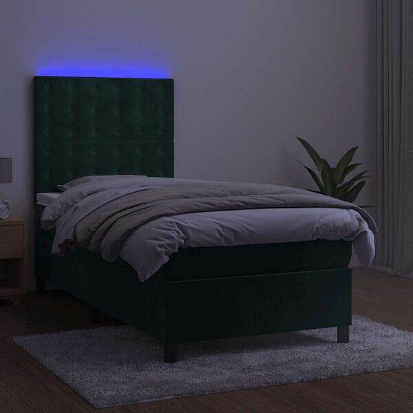 vidaXL Ł&oacute;żko kontynentalne z materacem i LED zielony aksamit 90x190 cm