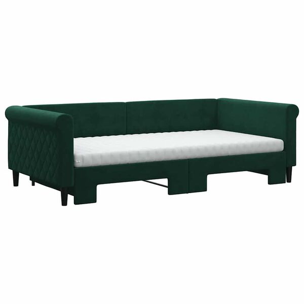 vidaXL Sofa rozsuwana z materacami, ciemnozielona, 100x200 cm, aksamit