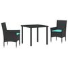 vidaXL Zestaw st&oacute;ł i krzesła z poduszką 3 pcs Czarny Rattan PE