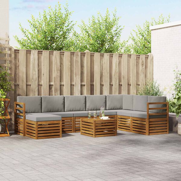 vidaXL Zestawy sof 9 pcs Naturalny i Jasny Szary Lite Drewno Akacji