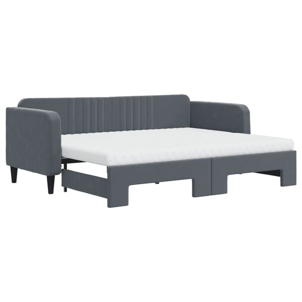 vidaXL Sofa rozsuwana z materacami, ciemnoszara, 80x200 cm, aksamit