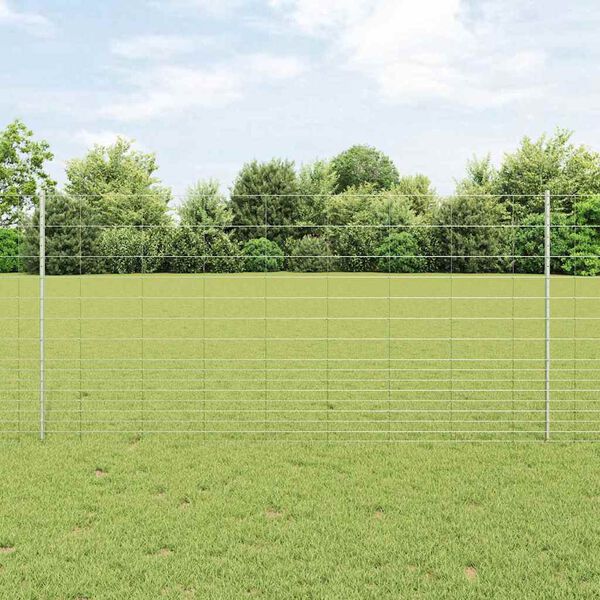 vidaXL Ogrodzenie z słupkiem Srebrny 1,2 x 25 m Stal