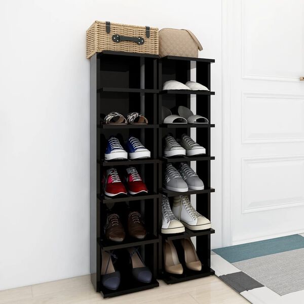 vidaXL Szafki na buty, 2 szt., czarne z połyskiem, 27,5x27x102 cm