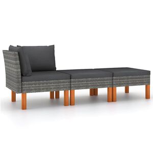 vidaXL 3-cz. zestaw wypoczynkowy do ogrodu, rattan PE i eukaliptus