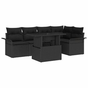 vidaXL Zestaw Sof na Ogr&oacute;d z poduszką 6 pcs Czarny Rattan poli