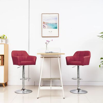 vidaXL Krzesła barowe, 2 szt., podłokietniki, czerwone wino, ekoskóra