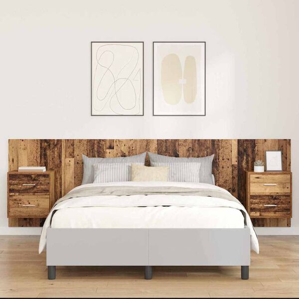 vidaXL Zagł&oacute;wek z szafką 3 pcs Stare drewno Materiał drewnopochodny