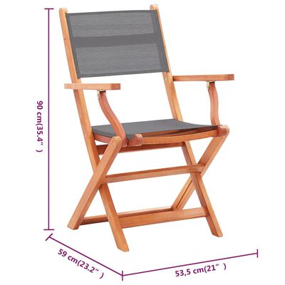 vidaXL Składane krzesła ogrodowe 6 szt. szare, eukaliptus i textilene
