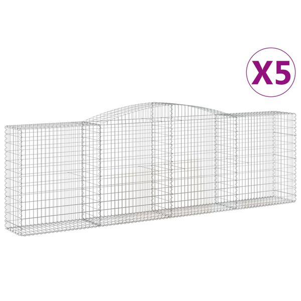 vidaXL Kosze gabionowe, 5 szt, 400x50x120/140 cm, galwanizowane żelazo