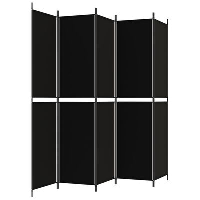 vidaXL Parawan 5-panelowy, czarny, 250x220 cm, tkanina