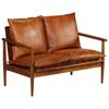 vidaXL 2-osobowa sofa z prawdziwej sk&oacute;ry i drewna akacjowego, brązowa
