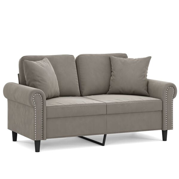 vidaXL 2-osobowa sofa z poduszkami, jasnoszara, 120 cm, aksamit