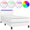 vidaXL Ł&oacute;żko kontynentalne z materacem i LED, biała ekosk&oacute;ra 90x190 cm