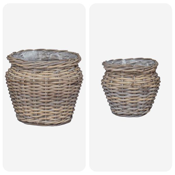 vidaXL Kosz na rośliny z przechowywaniem 2 pcs Szary Rattan Lacak