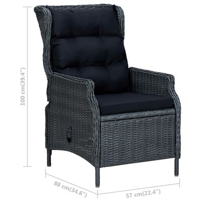vidaXL Rozkładane krzesło ogrodowe, poduszki, polirattan, ciemnoszare