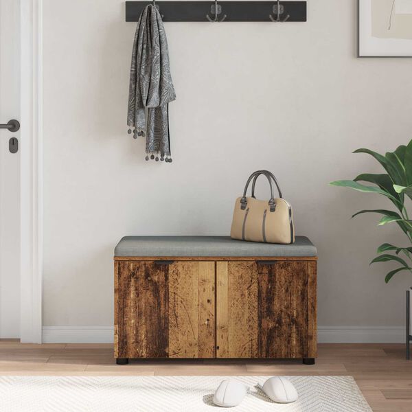vidaXL Ławka w przedpokoju z poduszką Stare drewno 80 x 46 x 46 cm