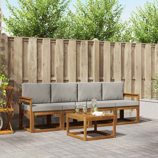 vidaXL Zestaw sof na zewnątrz z poduszką 5 pcs Naturalny i Jasny Szary