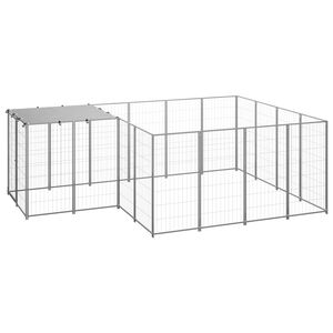 vidaXL Kojec dla psa, srebrny, 6,05 m&sup2;, stalowy