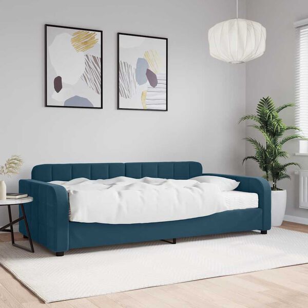 vidaXL Sofa z materacem do spania, niebieska, 100x200 cm, aksamit