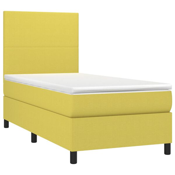 vidaXL Ł&oacute;żko kontynentalne z materacem, zielone, 90x200 cm, tkanina