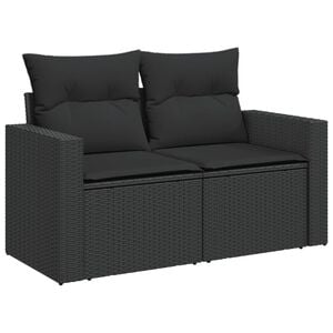 vidaXL Sofa ogrodowa z poduszkami, 2-osobowa, czarna, z polirattanu