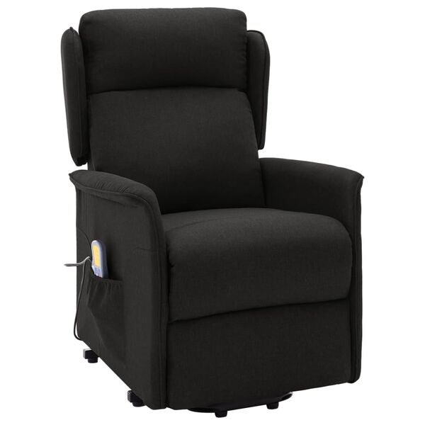 vidaXL Podnoszony fotel masujący, czarna, tkanina