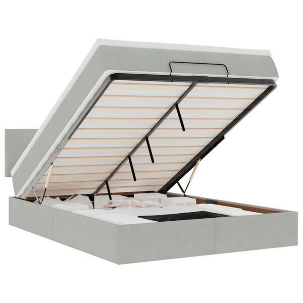 vidaXL Rama ł&oacute;żka otomana z materacem, jasnoszara, 140x190 cm, aksamit