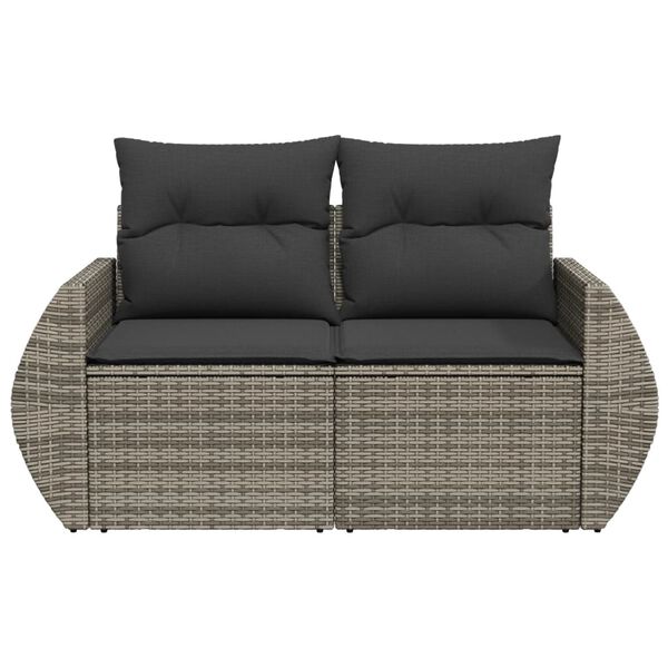 vidaXL Sofa ogrodowa z poduszkami, 2-osobowa, szara, polirattan