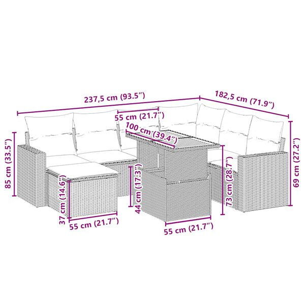 vidaXL 8-cz. zestaw mebli ogrodowych z poduszkami, beżowy, polirattan