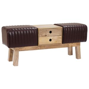 vidaXL ławka 110 x 30 x 45 cm Prawdziwa sk&oacute;ra Ciemny brąz