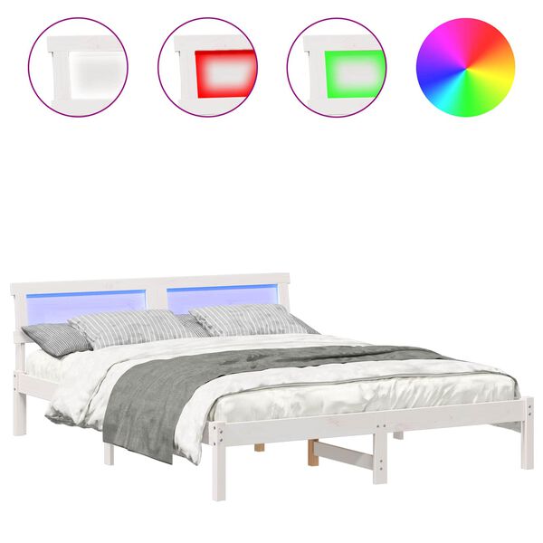 vidaXL Ramka ł&oacute;żka Z zagł&oacute;wkiem Biały 140 x 200 cm Lite drewno sosnowe