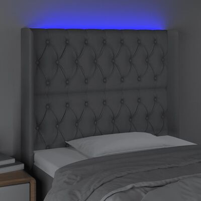 vidaXL Zagłówek do łóżka z LED, jasnoszary, 103x16x118/128 cm, tkanina