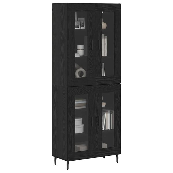 vidaXL Highboard 2 pcs Czarny Dąb Drewno inżynieryjne i szkło