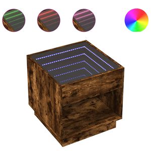 vidaXL Stolik kawowy z LED Infinity, przydymiony dąb, 50x50x50 cm