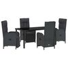 vidaXL Zestaw do jadalni w ogrodzie z poduszką 5 pcs Czarny polirattan