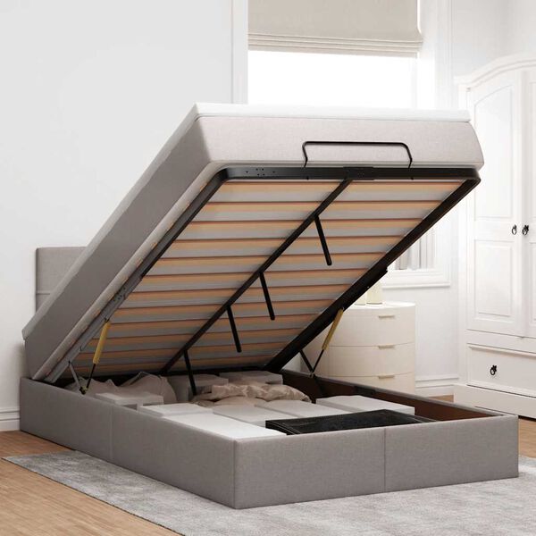 vidaXL Rama ł&oacute;żka otomana z materacem, taupe, 120x200 cm, tkanina