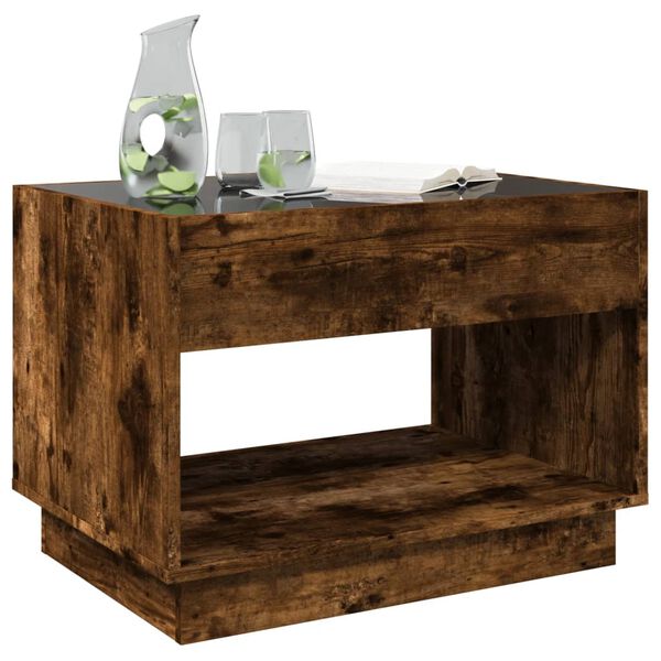 vidaXL Stolik kawowy z LED Infinity, przydymiony dąb, 70x50x50 cm