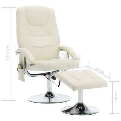 vidaXL Fotel rozkładany do masażu z podnóżkiem, kremowa biel, ekoskóra