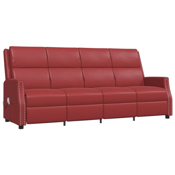 vidaXL Rozkładany fotel masujący 4-os., winna czerwień, sztuczna skóra