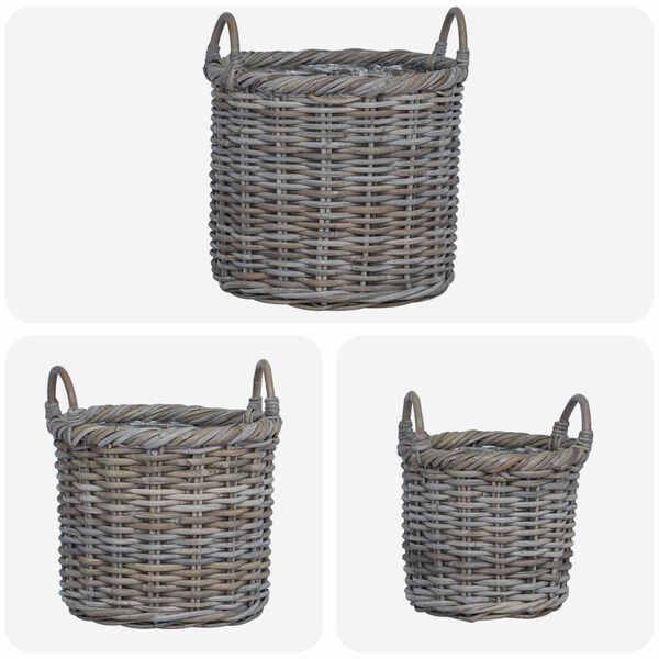 vidaXL Koszyk na rośliny 3 pcs Kubu Szary Rattan Kubu