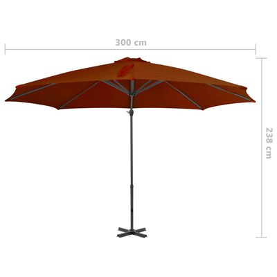 vidaXL Wiszący parasol ze słupkiem aluminiowym, terakotowy, 300 cm