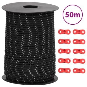 vidaXL Linka namiotowa z napinaczami, elementy odblaskowe, 50 m, 3 mm