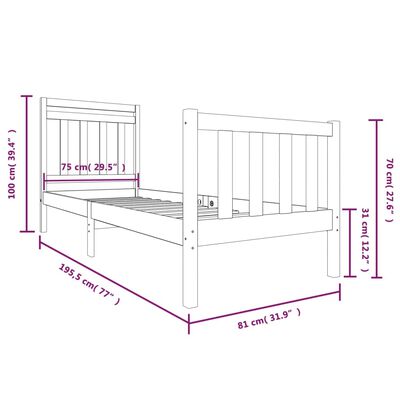 vidaXL Rama łóżka, biała, 75x190 cm, lite drewno