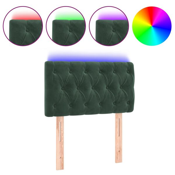 vidaXL Zagł&oacute;wek do ł&oacute;żka z LED, ciemnozielony, 80x7x78/88 cm, aksamit